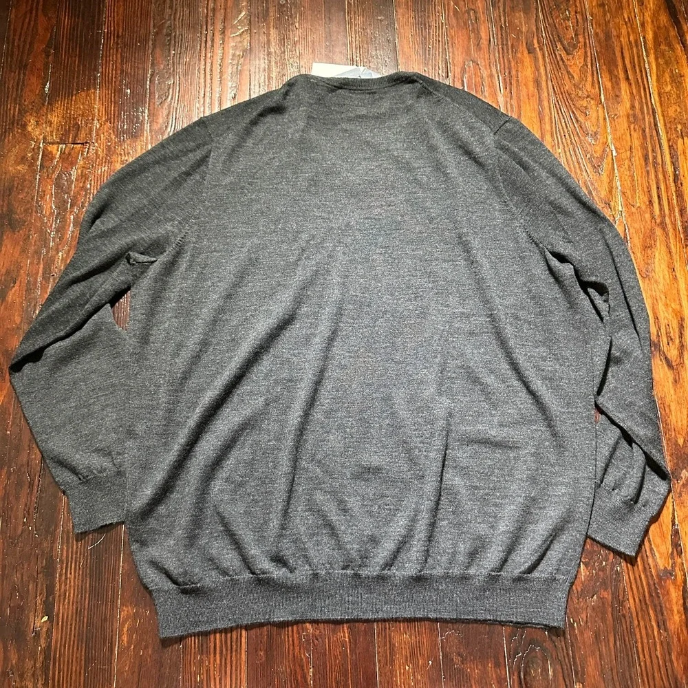 Polo Ralph Lauren Sweater Mens‎ 4XLT Gray 100% Merino Wool Knit V Neck Pony